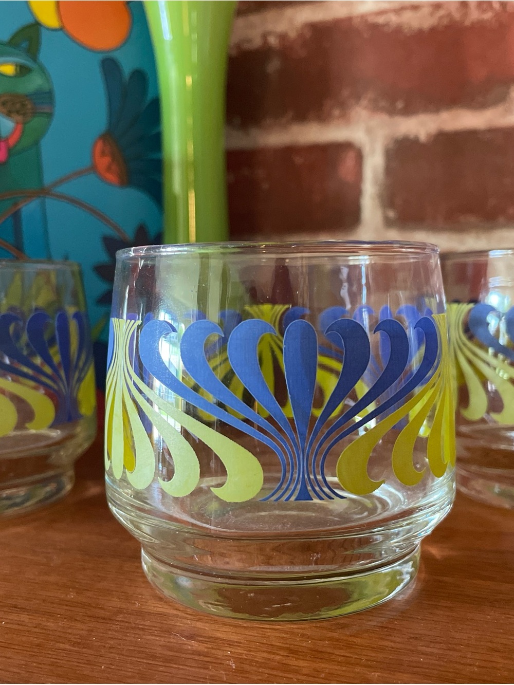 Vintage Set of 3 Psychedelic Lowball Glasses - Picture 2 of 2